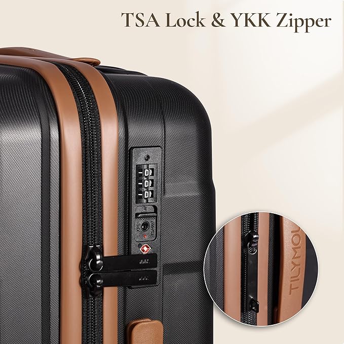 TILYMOL Expandable Luggage Set with Backpack - 21In Suitcase with TSA Lock & Spinner Wheels, Lightweight PP Hardshell Travel Luggage for Men Women, Black