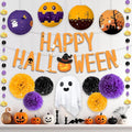 KatchOn, Hanging Halloween Decorations Set - Pack of 14 | Purple and Black Theme Party Supplies | Halloween Party Decorations for Wall | Happy halloween Banner, Sign for Spooky Decor