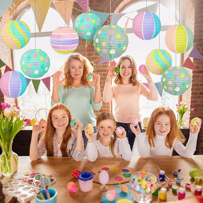 ADLKGG Pastel Paper Lanterns for Easter Party Decorations, 12pcs Macaron Colored Hanging Paper Lanterns for Classroom Baby Shower Wedding Birthday Party, Easy to Assemble Indoor Outdoor Yard Decor
