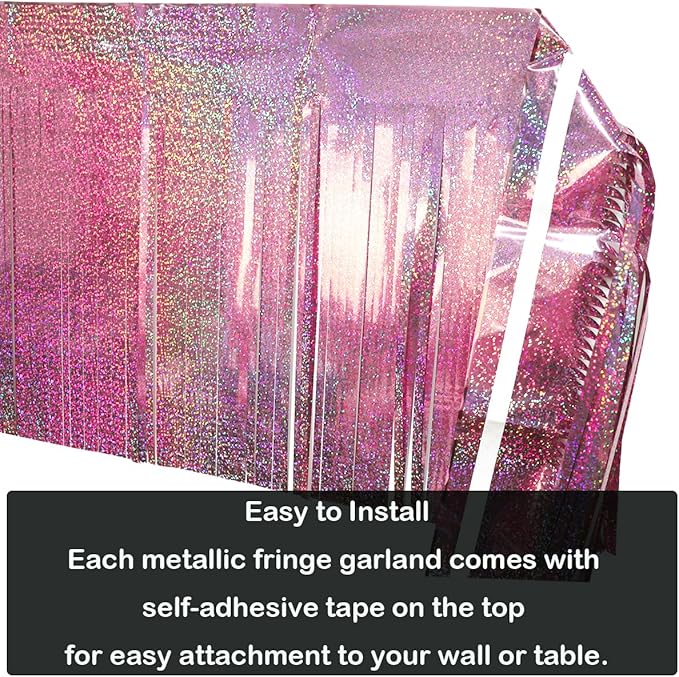 3 Pack Total 30 Feet Foil Fringe Garland Lilac Purple Metallic Wall Hanging Drapes Tassel Skirting Tinsel Streamers for Parade Float Trailer Birthday Wedding Party (Iridescent Purple)