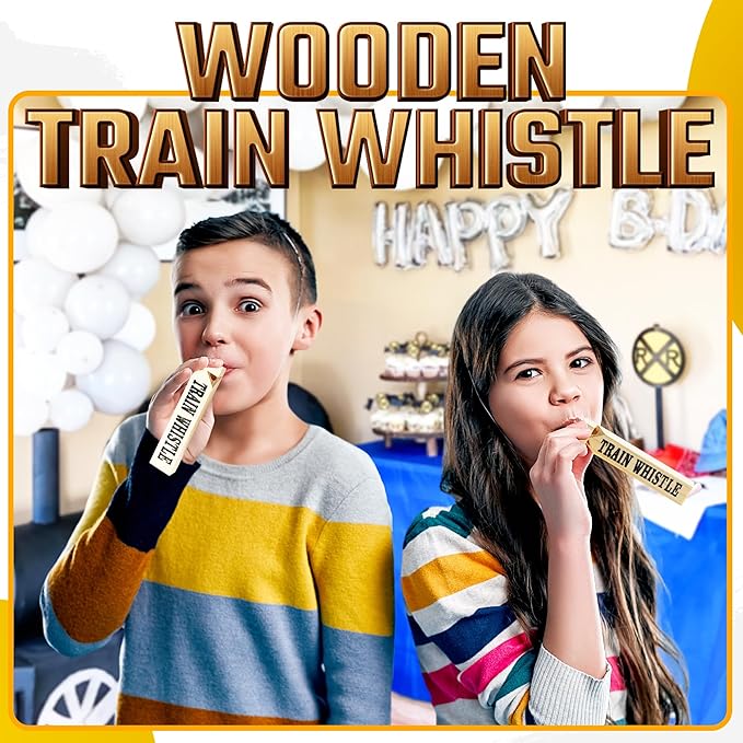 Wooden Train Whistles (Pack of 12) - Wood Train Whistle for Kids, Train Party Favors, Theme Birthday Decorations, Noisemakers, Goodie Bag Filler, Small Game Prizes, Stocking Stuffers