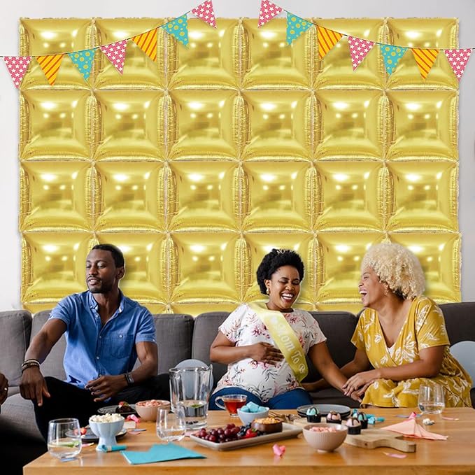 36 Piece XL Gold and Silver Square Foil Balloons Wall Screen Double Sided Square Balloon Screen Tunnel Arch Kit Mylar for Baby Shower Graduation Prom Birthday Party Decorations