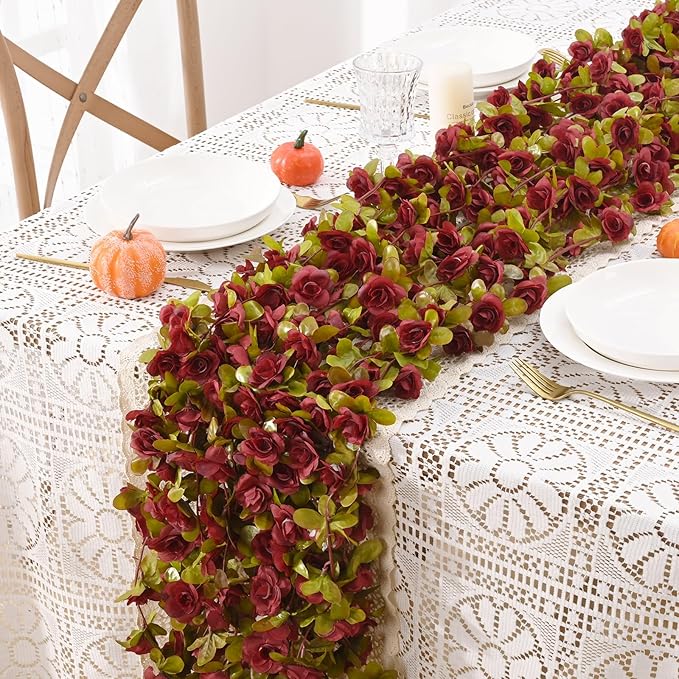 BLEUM CADE 12Pcs 98.4Ft Flowers Garland Artificial Rose Vines for Bedroom, Cute Fake Hanging Flower Vines Floral Garland Decorations for Wedding Party Wall Room Decor Aesthetic