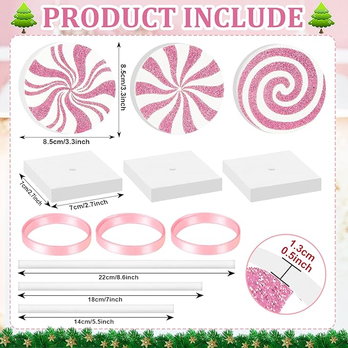3 Pieces Christmas Table Decorations Wood Candy Set, Pink Christmas Tiered Tray Decor,Rustic Candy Table Decorations for Home Tables (Pink)