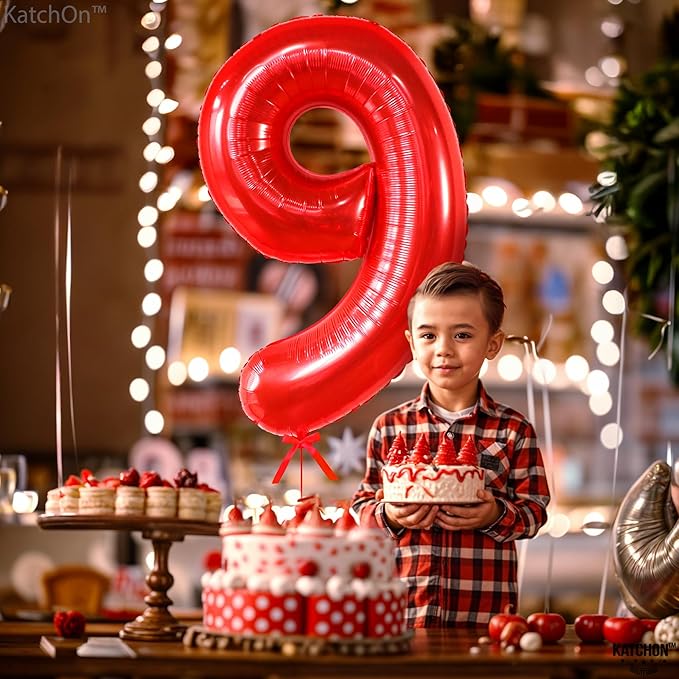 KatchOn, Giant Red Number 9 Balloon - 40 Inch | Red 9 Balloon | 9 Birthday Balloon for 9 Birthday Decorations | 9 Balloon for Birthday Party Decorations