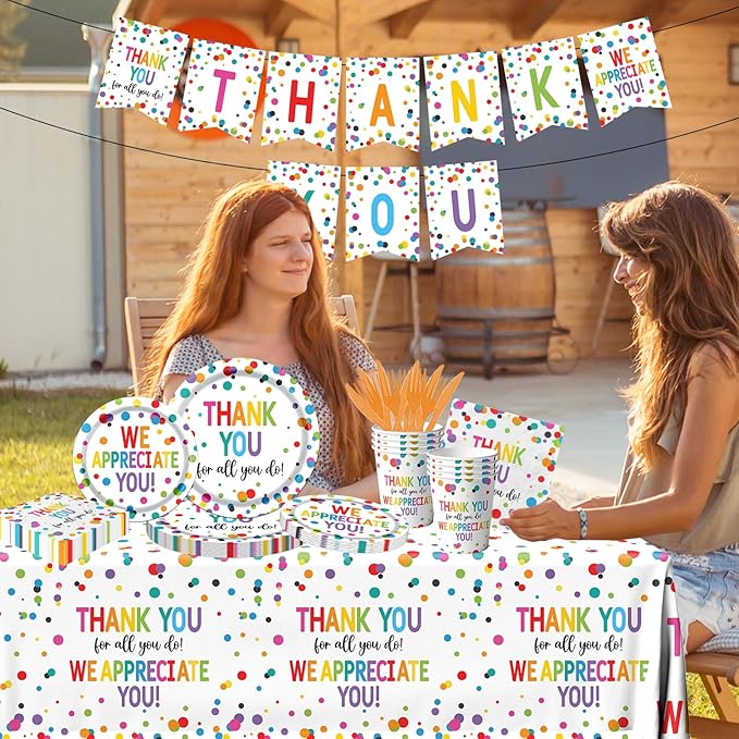 Thank You Party Plates and Napkin Decoration We Appreciate You Tableware Tablecloth Cups Banner Thank You for All You Do Employee Staff Appreciation Teacher Doctor Graduation Appreciation Party Decor