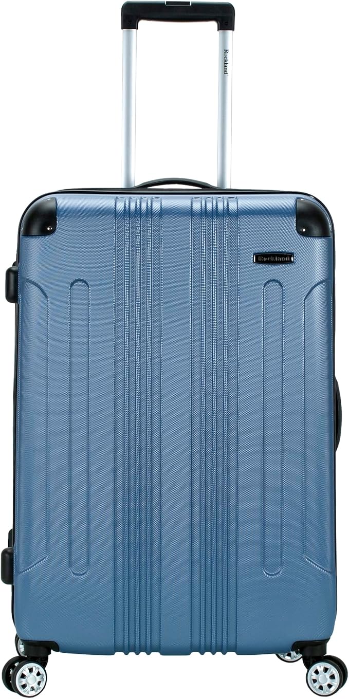 Rockland London Hardside Expandable Spinner Wheel Luggage, Checked Large 28", Blue