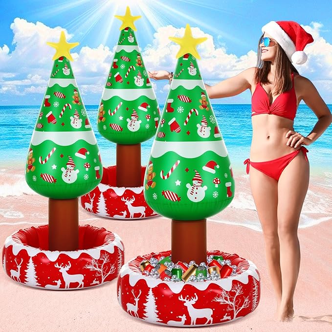 Hiboom 3 Pack Large Inflatable Christmas Tree Coolers Bulk 50 x 25 Inch Cool Beverage Coolers Gifts for Christmas Indoor Decorations