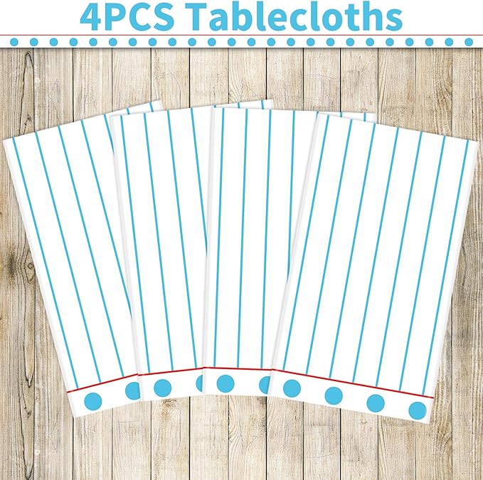 4PCS Notebook Theme Tablecloth Preschool Kindergarten Party Tablecover First Day to School 51x86 Inch Large Disposable Rectangle Notebook Tablecloth Cover for Back to School Educational Decorations