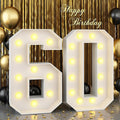 4ft Light Up Numbers 60 Numbers with Lights Bulbs White Slot-in Marquee Frame for Men Women 60th Birthday Party Decorations Pre-Cut Mosaic Cardboard Large Cut-Out Thick Foam Board Sign Anniversary