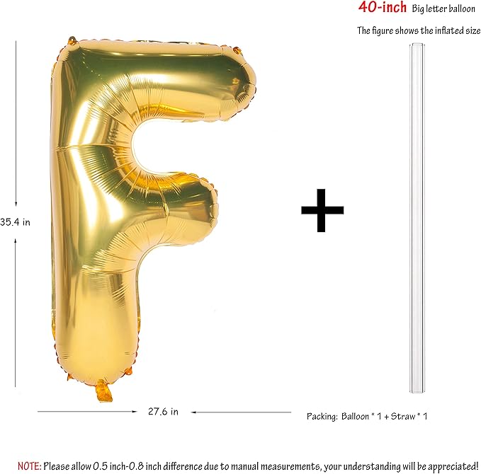 Letter Balloons 40 Inch Giant Jumbo Helium Foil Mylar for Party Decorations Gold F