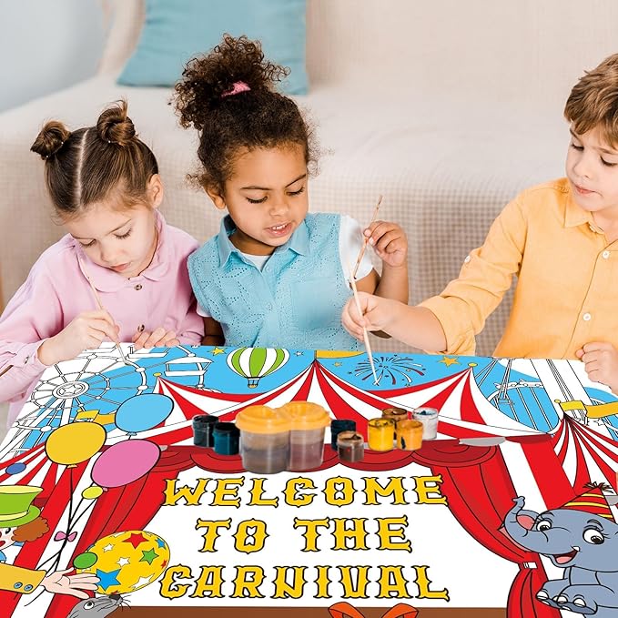 ZOIIWA Circus Carnival Coloring Poster for Kids Giant Large Circus Carnival Coloring Poster Jumbo Huge Tablecloth for Kids Classroom Home Birthday Party Supplies Favor 31.4 x 43.3 Inch