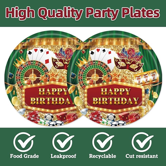 40Pcs Casino Birthday Party Decorations Las Vegas Disposable Tableware Casino Themed Plates and Napkins for 20 Guests Poker Card Birthday Party Decorations