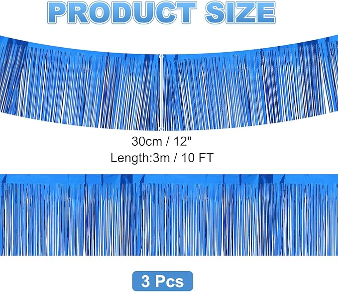PATIKIL Foil Fringe Garland 10 Feet, 3 Pack Metallic Tinsel Streamers Fringe Banner Wall Hanging Curtain Backdrop for Wedding Birthday Christmas New Year Party Decoration, Dark Blue