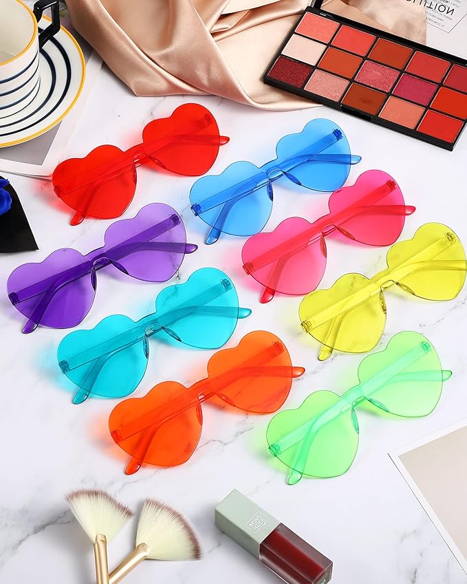 Frienda 8 Pairs Heart Shaped Sunglasses for Women Rimless Heart Glasses Candy Color Sunglasses for Party Favor