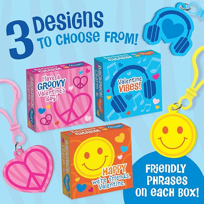 Peaceable Kingdom Valentines Box for Kids, Valentines Day Box Kit for Valentines Cards for Kids Classroom - Backpack Charm Valentines