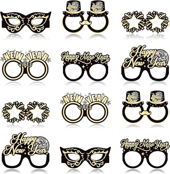 YQUQWN 12 PCS Happy New Year Glasses 2026 New Years Eve Party Supplies 2026 NYE Disco Party Decorations