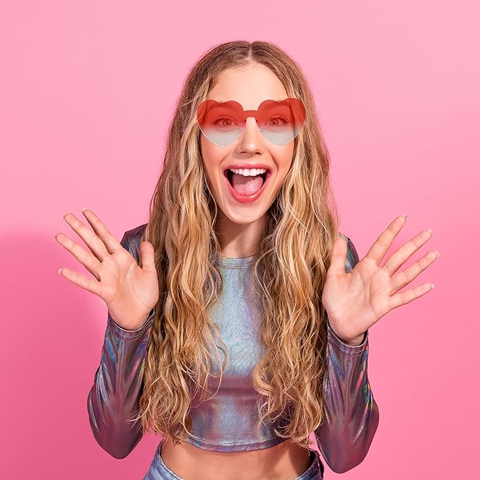 2/4/8/12/20 Pairs Heart Shaped Sunglasses Transparent Heart Glasses Rimless Trendy Eyewear for Valentines Party Favor