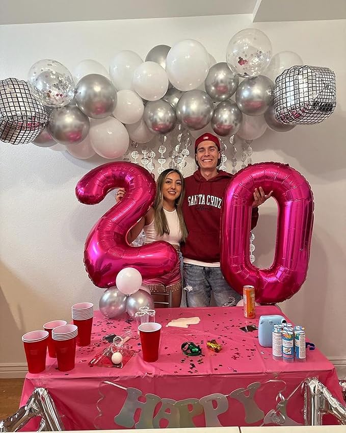Hot Pink Number 20 Balloons 40 inch, 20 Number Balloons, 20th Birthday Decorations, 20 Year Old Women Hot Pink Party Supplies