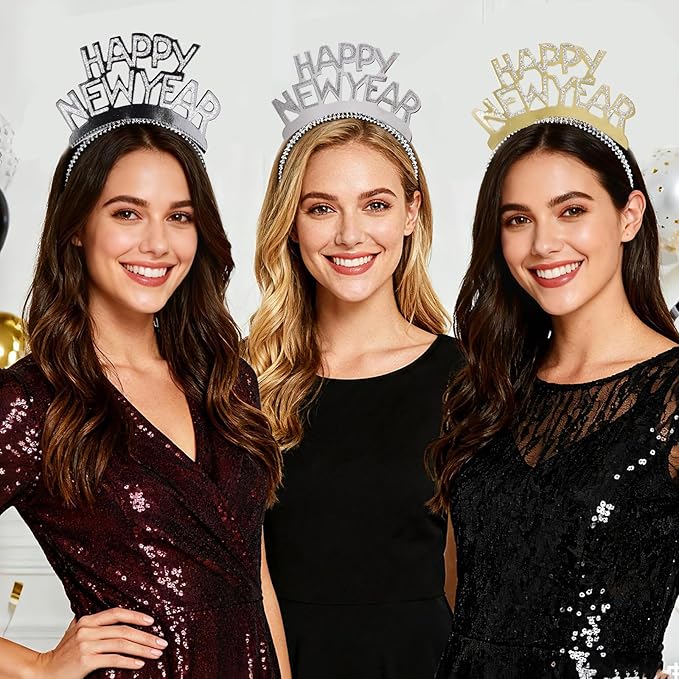 12 Sets New Year Headbands and Fringed Noise Makers for Favor Photo