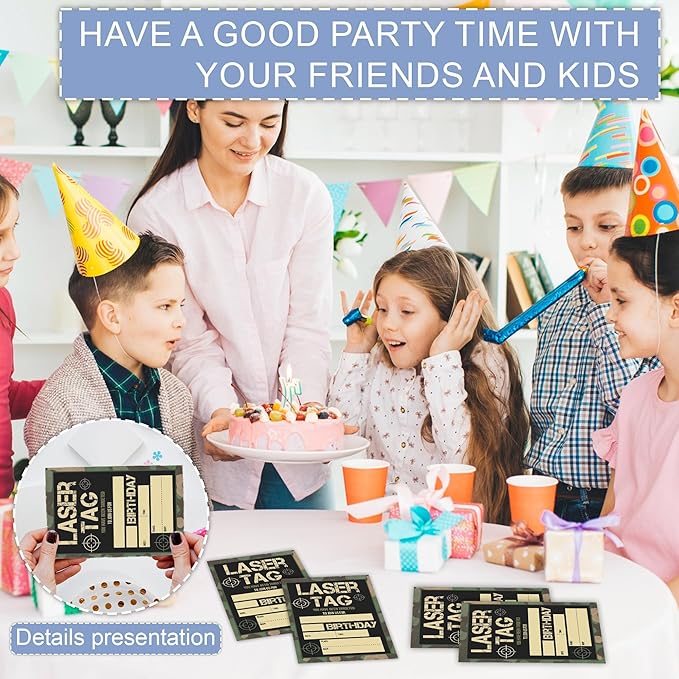 Laser Tag Camo Birthday Party Invitations, Laser Tag Theme Invites Cards, 20 Count with Envelopes, 4 x 6 Double Sided Printed Fill In Blank, Party Supplies for Boys Girls Teen