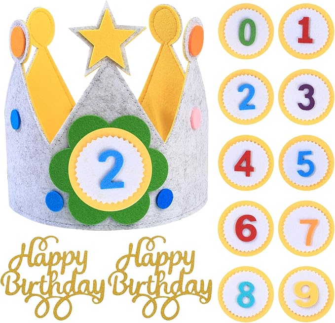 3D Stickers Boy Girls Fabric Crown Gift Party Decoration Birthday Crown 0-9 Replaceable Numbers