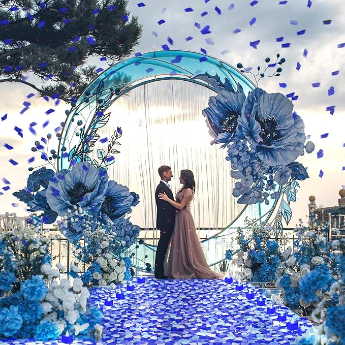 VIHOSE 4000 Pcs Artificial Rose Petals with 24 Pcs LED Tea Lights Candles Flameless LED Candles Fake Rose Petals for Wedding Birthday Party(Blue Light, Vivid Color Petal)