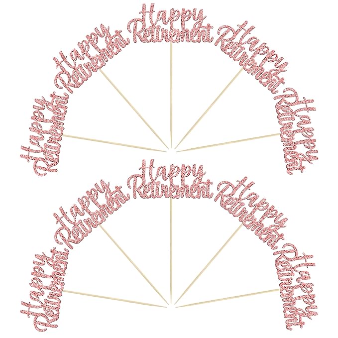 Gyufise 36 Pack Happy Retirement Cupcake Toppers Glitter Retired Cupcake Picks Retirement Theme Birthday Party Cake Decorations Rose Gold