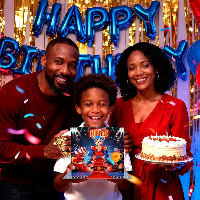 Birthday Cards with Music & Lights, 3D Pop Up Boxing Bear Hero Greeting Card, Unique Birthday Gift For Dad, Son, Father, Kids, Includes Envelope & Message Card