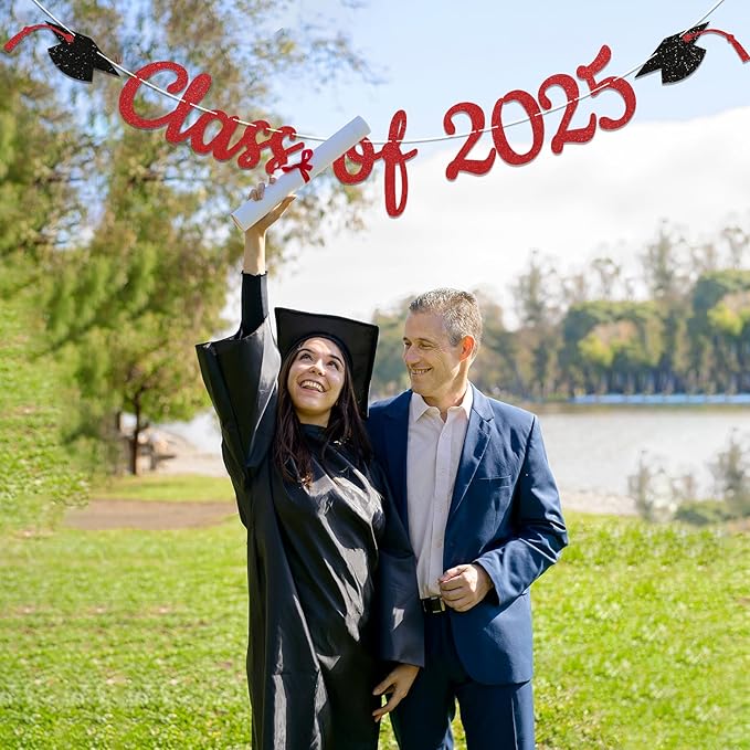 Pre-Strung Class of 2025 Banner, Graduation Party Decorations, Congratulations Grad Party Banner, High School College Graduation Classroom Celebrations (Red)