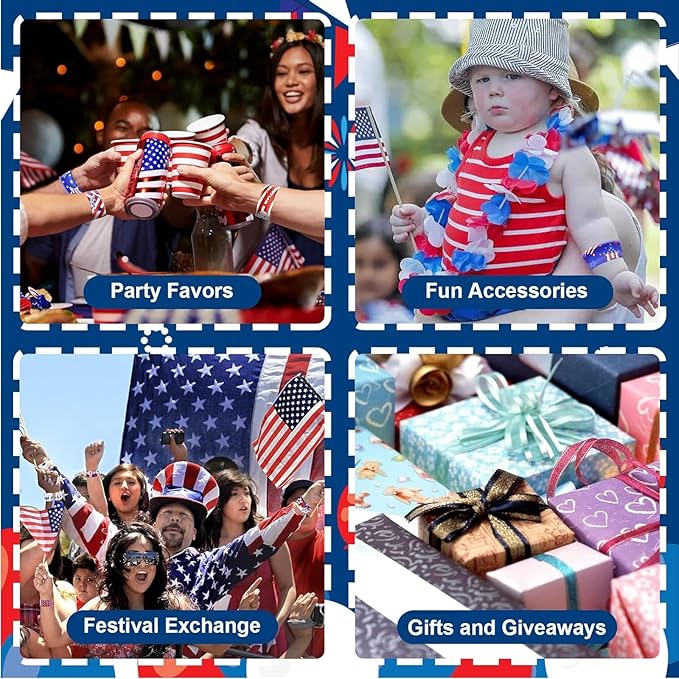 36 Pcs 4th of July Slap Bracelets Bulk Snap Bracelet Party Supplies Favors Classroom Prizes Exchanging Gifts