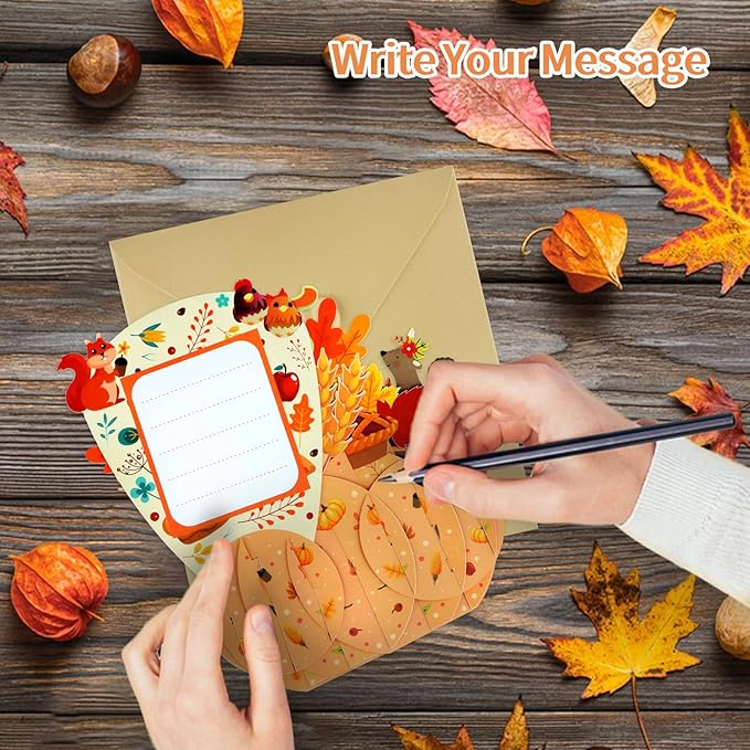 FaCraft Thanksgiving Cards - 3D Handmade Happy Thanksgiving Pop Up Greeting Cards with Envelope and Seals, Birthday Gifts for Kids Boy Girl