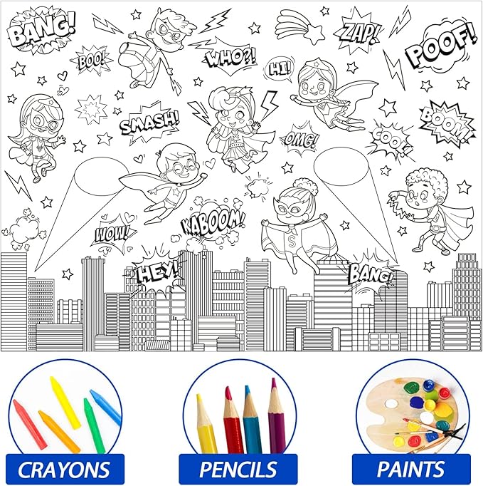 ZOIIWA Hero Themed Coloring Poster for Kids Giant Coloring Poster Sheets Page Large Big Hero Tablecloth Books for Kids Gift Father's Day Classroom Home Birthday Party Supplies Favor 31.4X43.3 Inch