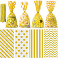 Aneco 100 Pack Gold Cellophane Bags 10.6 x 5.1 Inch Plastic Candy Bags Gift Bag Goodie Bag with Twist Ties for Valentine, Birthday, Gift Cookie Snack Packing Party Favor Supplies