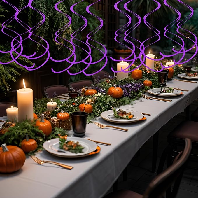 Colorful Ceiling Swirl Foil Decorations Hanging Plastic Streamer Themed Swirl Party Decoration for Halloween Celebration, Pack of 28 (Purple)