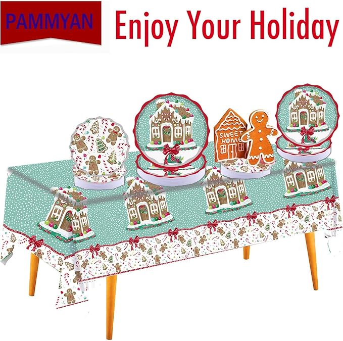 Gingerbread House Paper Plates, 25 Set for kids Xmas Man Paper Plates, Perfect for School Gingerbread Party Christmas Winter Holiday Favor Supply Party