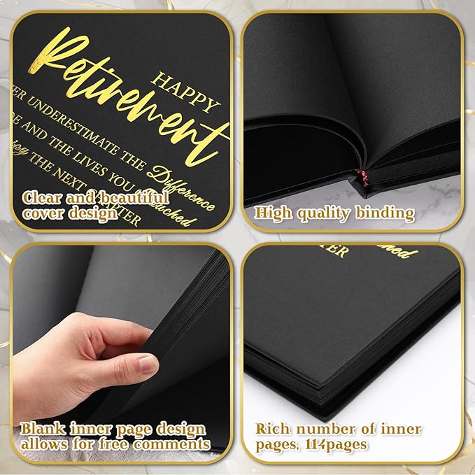 2026 Retirement Guest Book with 2 Markers 8.7'' Square Hardcover Blank Guest Photo Signing Memory Book Happy Retirement Gift Party Supplies for Women Men Teacher Grad Decor(Black,Elegant)