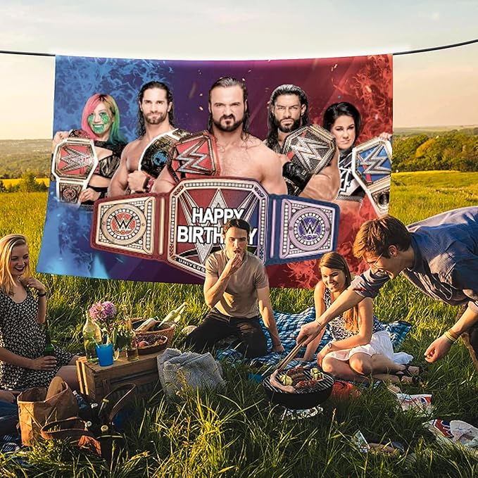 Wrestling Backdrop,Wrestling Party Background Photo Booth Banner Large Fabric Artistic for Birthday Party Decorations (Red Blue)