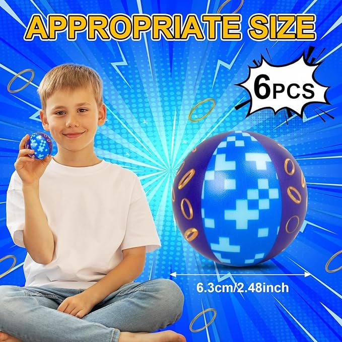 6 PCS Blue Golden Rings Stress Balls for Kids Party Favors, 2.48 Inch Anxiety Relief Fidget Sensory Toys, Golden Rings Squeeze Toys Bulk for Birthday Goodie Bags, Carnival Gifts & Classroom Prizes