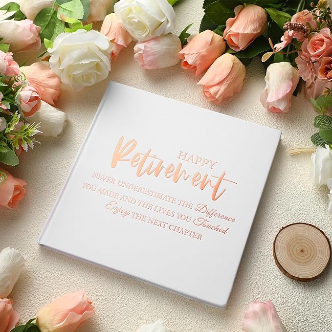2026 Retirement Guest Book with 2 Markers 8.7'' Square Hardcover Blank Guest Photo Signing Memory Book Happy Retirement Gift Party Supplies for Women Men Teacher Grad Decor (White,Classic)