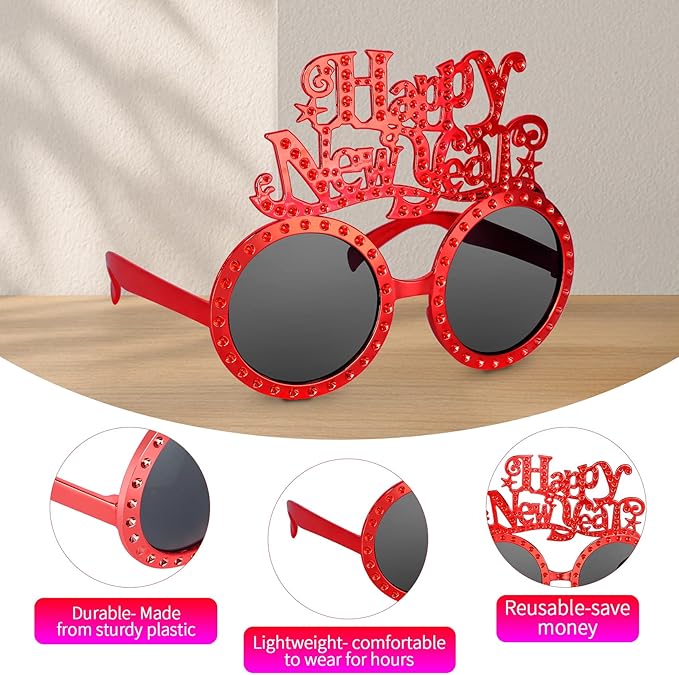 Happy New Year Metallic Glasses Shiny 2026 Party Eyeglasses for Adults & Kids Fun NYE Accessories & Photo Booth Props
