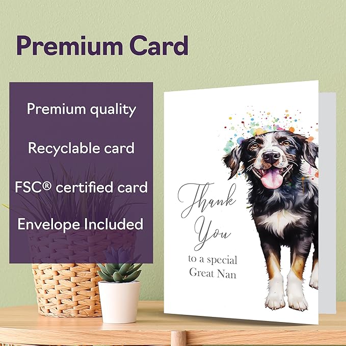 Thank You Cards for Great Grandma - Party Dog - Thankyou Cards for Great Grandma from Great Grandson Great Granddaughter, Heartfelt Appreciation Card A5 Thank You So Much Greeting Cards