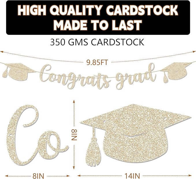 Graduation Banner - 9 ft Pre-Strung Congrats Grad Banner, Graduation Party Decorations & Decor for Elementary, 5th Grade, 8th Grade, High School, College, Congrats Grad Sign