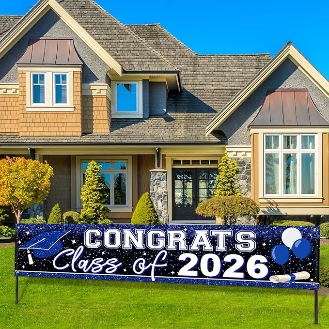 2026 Graduation Yard Sign Large Congrats Grad Banner Blue Class of 2026 Banner for Graduation Party Decorations 2026 (Blue)