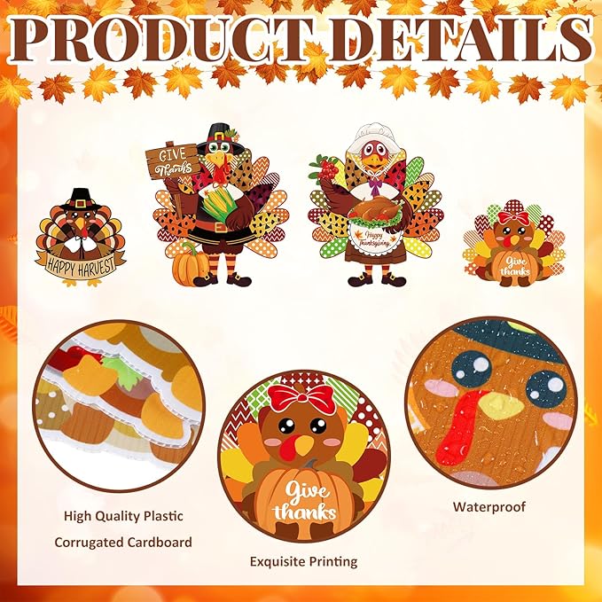 Amyhill 12 Pcs Thanksgiving Turkey Yard Decoration Outdoor Turkey Garden Lawn Signs with Stakes Waterproof Outdoor Decoration for Patio Lawn Walkway Party Decorations