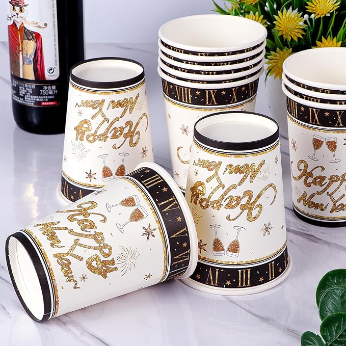 Atonofun Happy New Year Party Supplies, Party Plates, Cups, Napkins and Cutlery, New Year Party Decorations for New Years Eve Party Serves 24