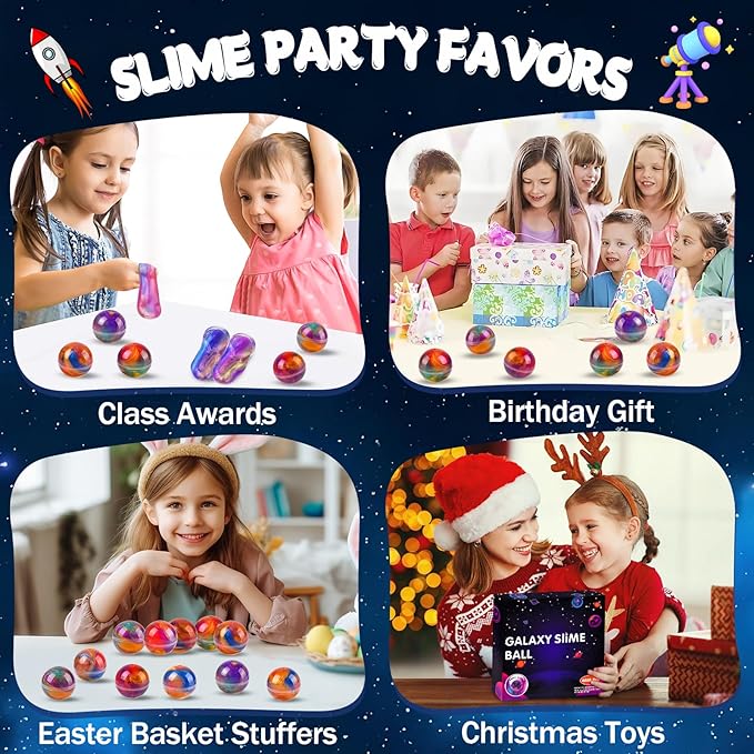 36 Pack Galaxy Slime Ball Kit - Easter Basket Stuffers for Teens Boys Girls Funny Easter Gifts Slime Party Favors for Kids Classroom Reward Stress Relief Toys Goodie Bag Stuffers Valentines Day Gifts