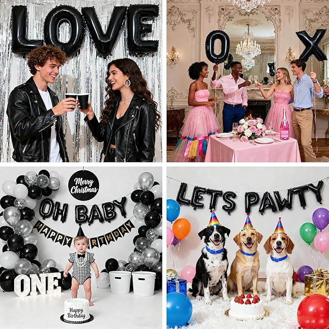 98 Pcs Black Letter Balloons, Custom 3 Set A-Z Set for Personalizing Names & Phrases Party Supplies Banners - with 1 Set AEOLMPRST 20Pcs for Wedding/Birthdays/Annivs/Grads Party Banner Custom Phrase