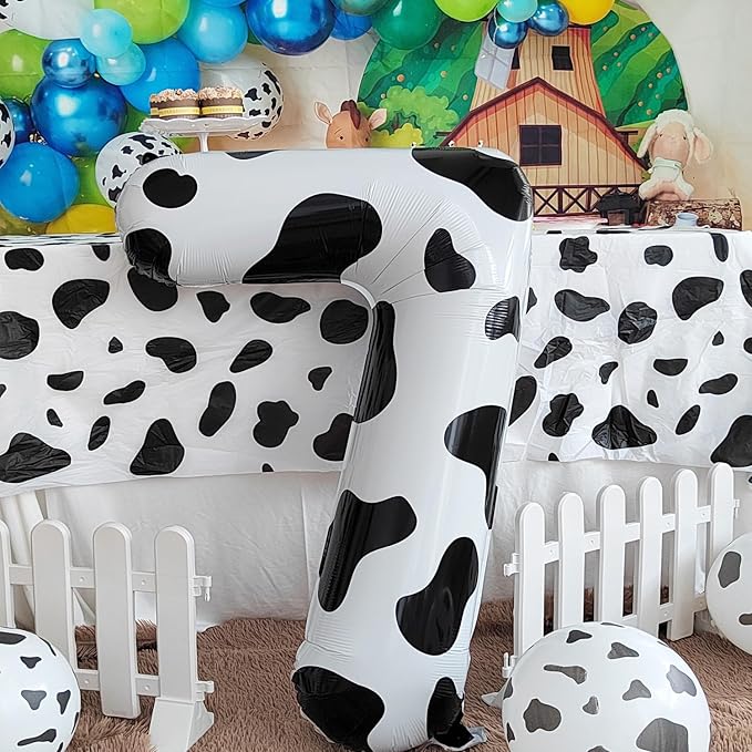 Cow Print Balloon Birthday Decorations Supplies,40 inch Number 7 Balloon | Cowgirl Theme Number Balloons for 7st Birthday Party | Farm Barn Decor for kids
