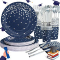 168Pcs Navy Blue Plates and Napkins Party Supplies, Navy Blue Paper Plates Serve 24, blue and Silver Party Decorations, for Fathers Day, Graduation, 4th of July, Hanukkah Party